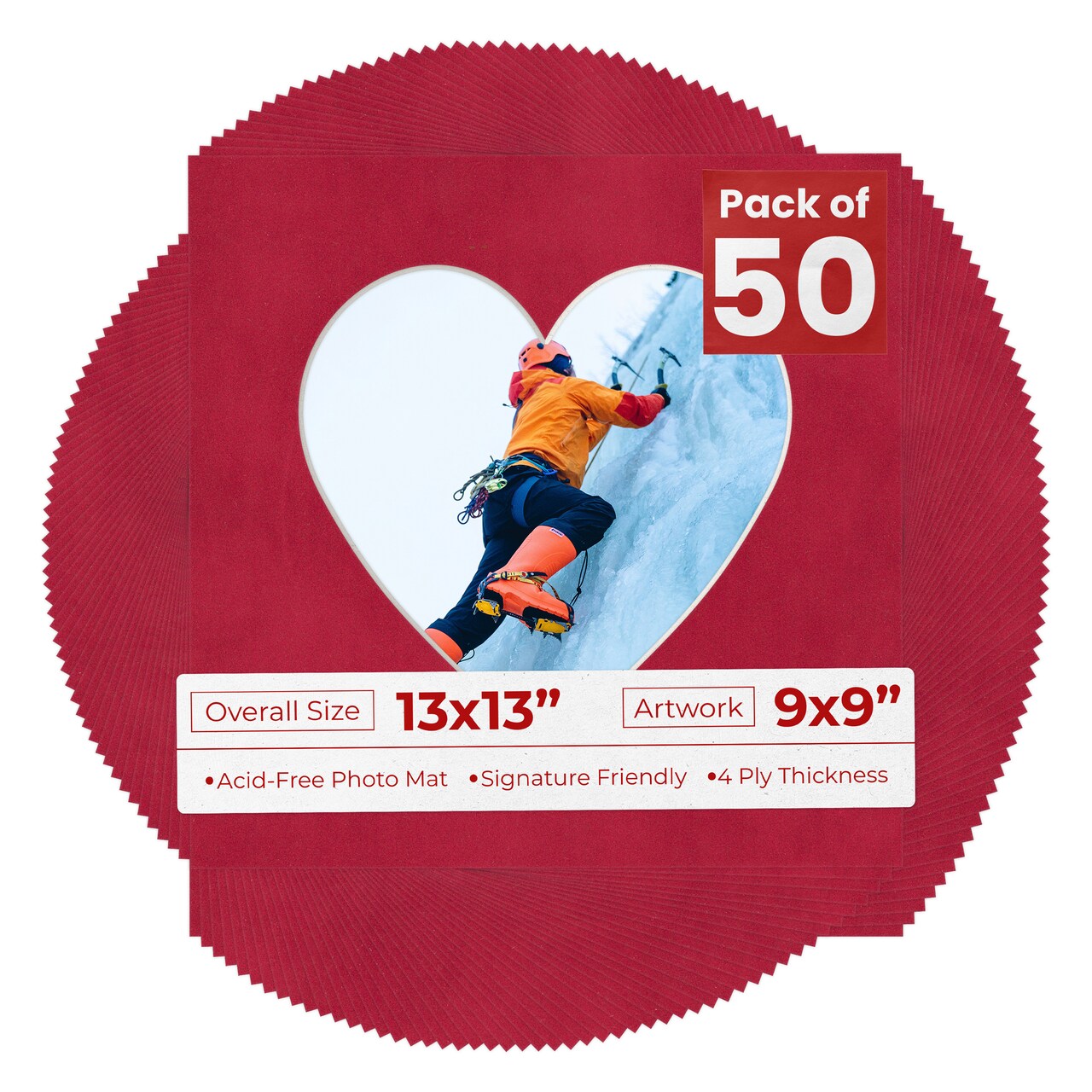 Red Suede Mat Board for 13x13 Frames - Heart Opening for 9x9 Photos